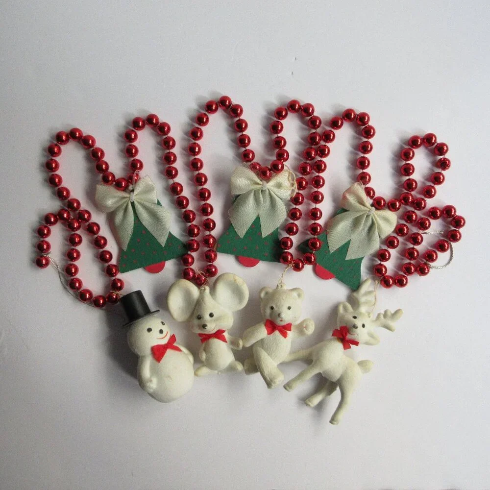 AVON Festive Friends Christmas Garland Flocked Blow Mold Deer Snowman Vtg 6 Ft